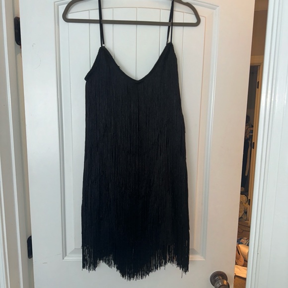 ShowPo SIOFRA MINI DRESS - ZIG ZAG FRINGE IN BLACK - Picture 2 of 2